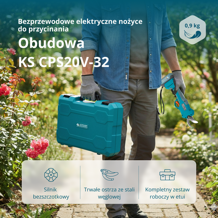 Vezeték nélküli elektromos metszőolló KS CPS20V-32 tok