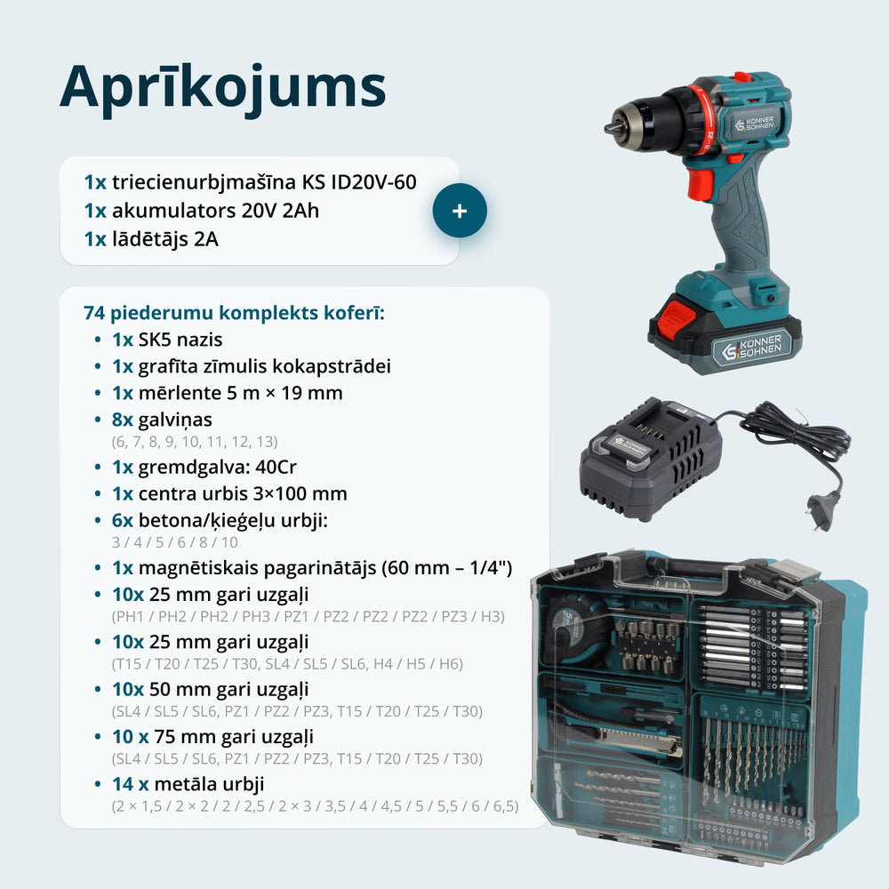 Bezvadu meistara komplekts KS ID20V-60 KOMPLEKTS 74