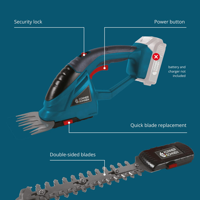 Cordless 2 in 1 Grass Shear and Hedge Trimmer with Telescopic Extension Pole KS SHT-20V + Extension Pole