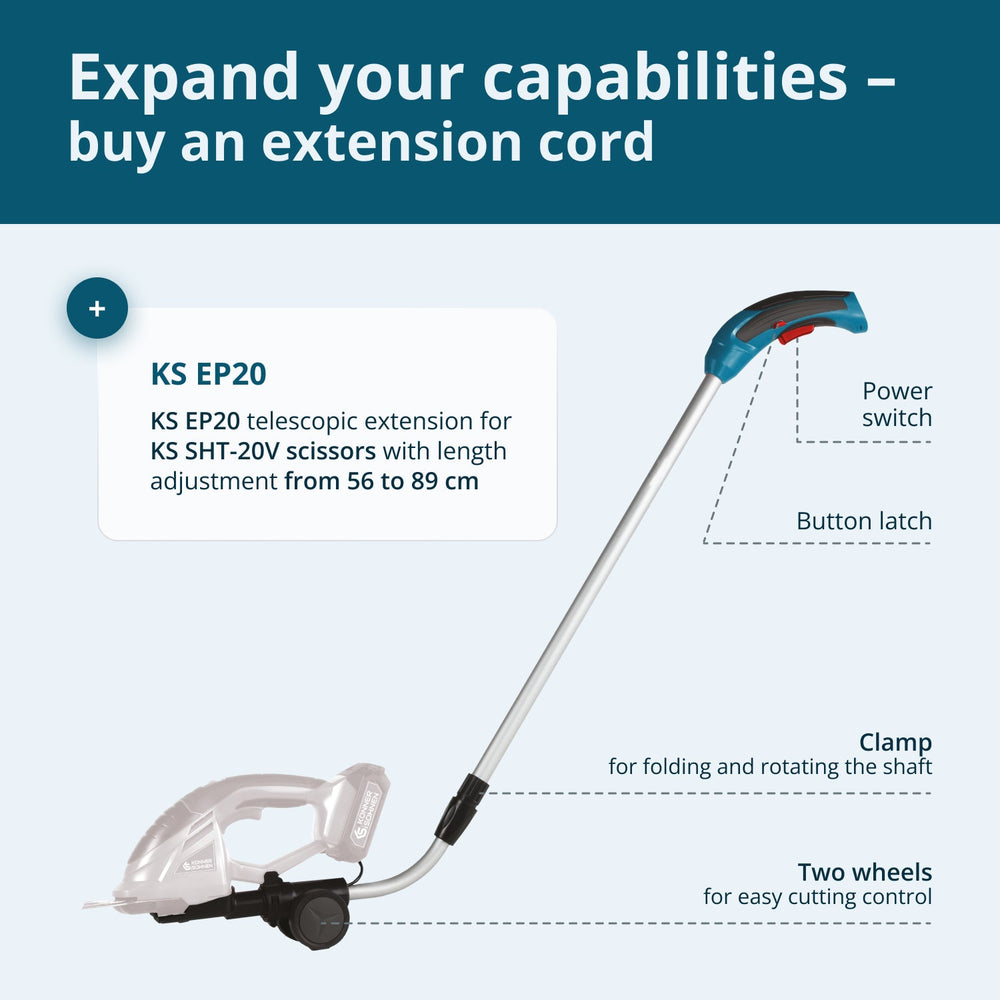 Cordless 2 in 1 Grass Shear and Hedge Trimmer with Telescopic Extension Pole KS SHT-20V + Extension Pole