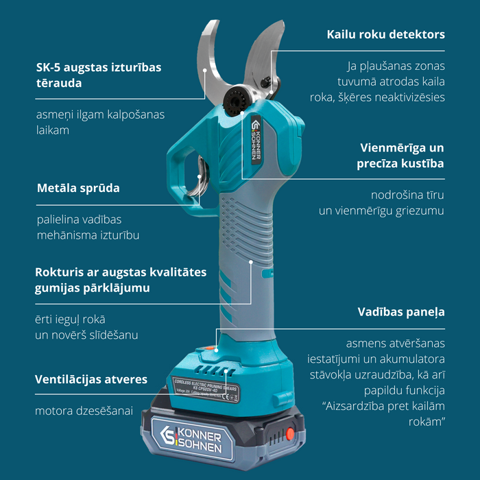 Belaidės elektrinės genėjimo žirklės KS CPS20V-40 dėklas