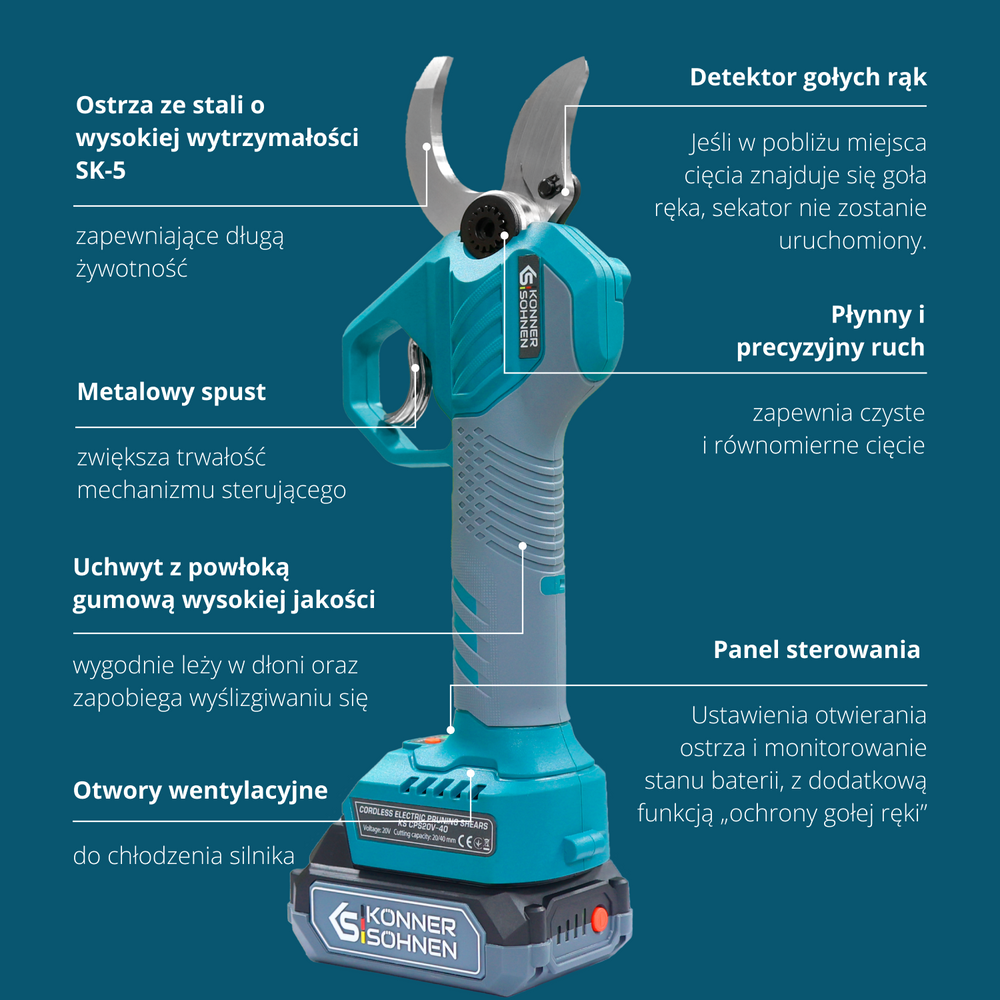 Vezeték nélküli elektromos metszőolló KS CPS20V-40 tok