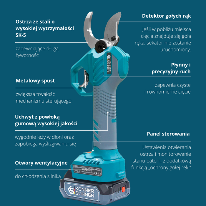 Vezeték nélküli elektromos metszőolló KS CPS20V-40 tok