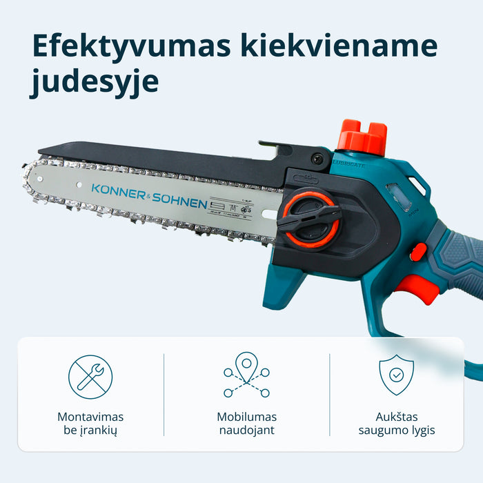 Belaidis mini grandininis pjūklas KS MCS20V-8 dėklas