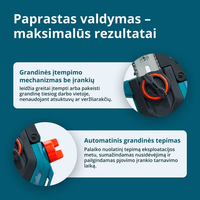 Belaidis mini grandininis pjūklas KS MCS20V-8 dėklas