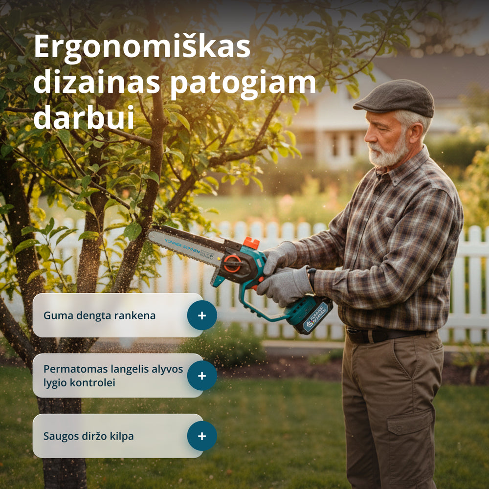 Belaidis mini grandininis pjūklas KS MCS20V-8 dėklas