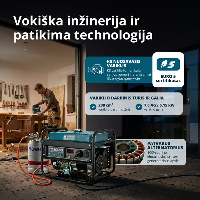LPG/Benzininis generatorius "Könner & Söhnen" KS 3000G