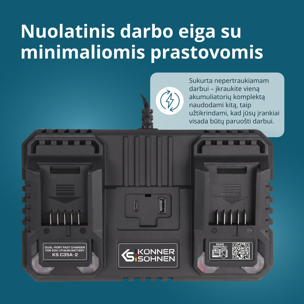 Dvigubas įkroviklis 20V įkraunamoms baterijoms KS C35A-2