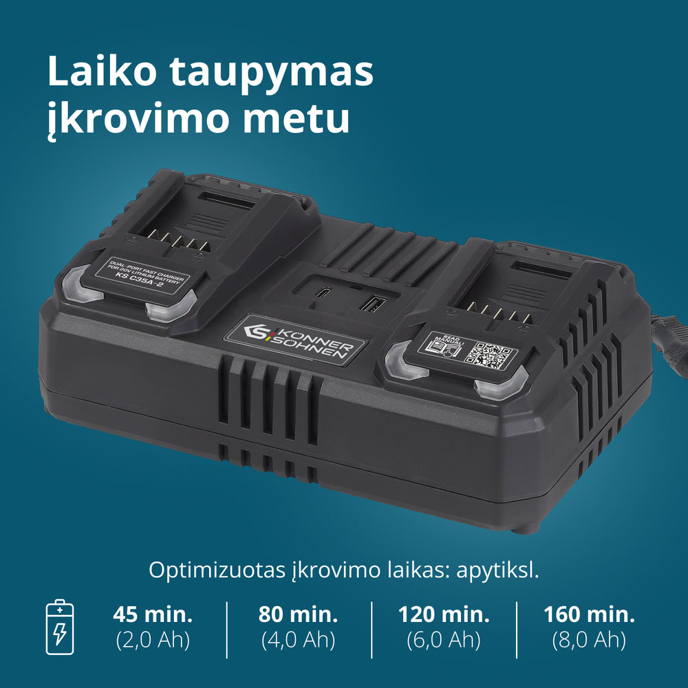 Dvigubas įkroviklis 20V įkraunamoms baterijoms KS C35A-2