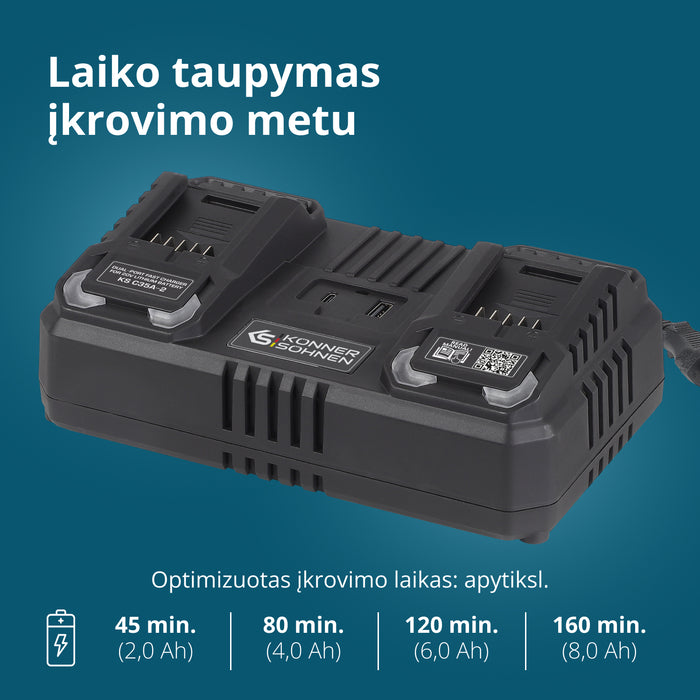Dvigubas įkroviklis 20V įkraunamoms baterijoms KS C35A-2