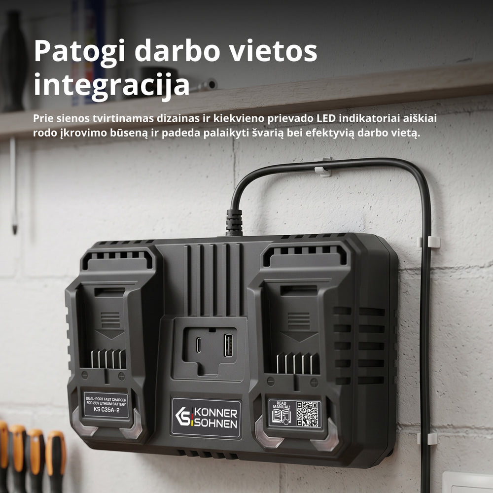Dvigubas įkroviklis 20V įkraunamoms baterijoms KS C35A-2