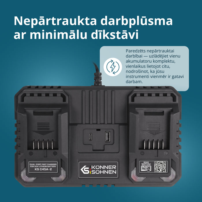 Divu lādētājs uzlādējamām baterijām 20V KS C45A-2