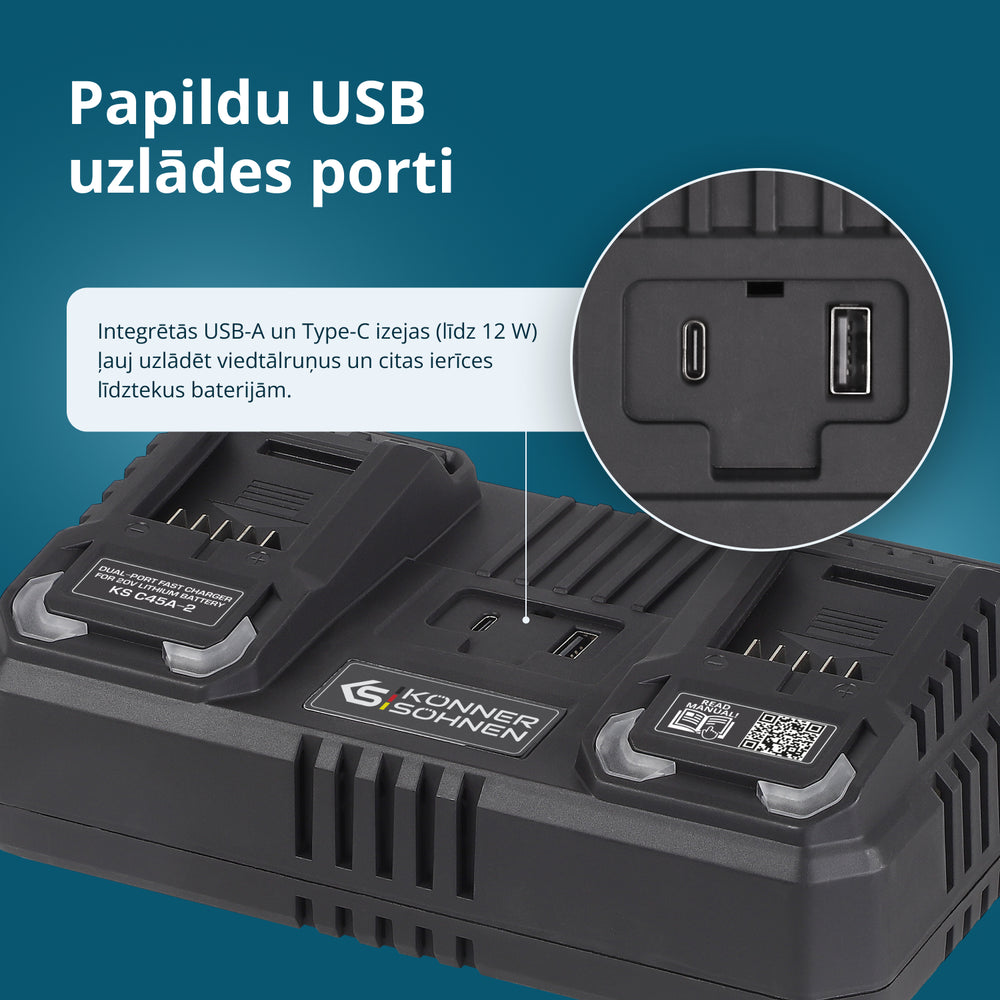 Divu lādētājs uzlādējamām baterijām 20V KS C45A-2