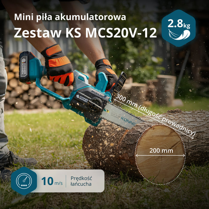 Vezeték nélküli Mini Láncfűrész KS MCS20V-12 KÉSZLET